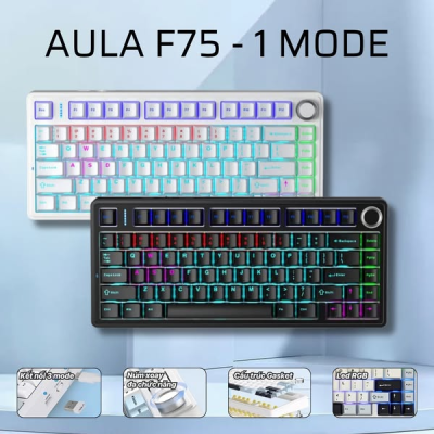 PHÍM CƠ CÓ DÂY TYPE C AULA - F75 ,màu đen / trắng , Blue switch
