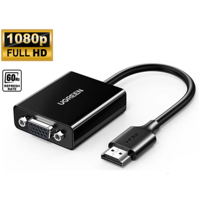 Cáp Chuyển HDMI to VGA Ugreen 90813/CM611, hỗ trợ FullHD 1080P@60Hz, Trợ nguồn cổng USB-C