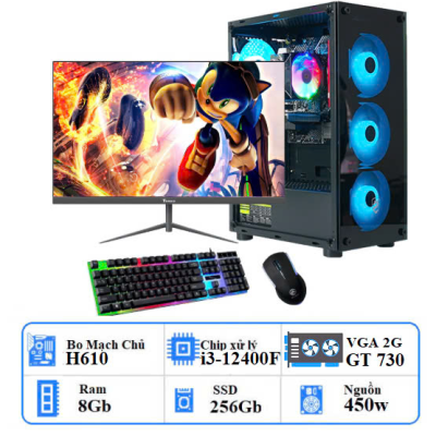 PC GAMING I5-GEN 12: H610/ i5-12400F/ Ram 8Gb/ SSD 256Gb/ 450w/ CASE LED