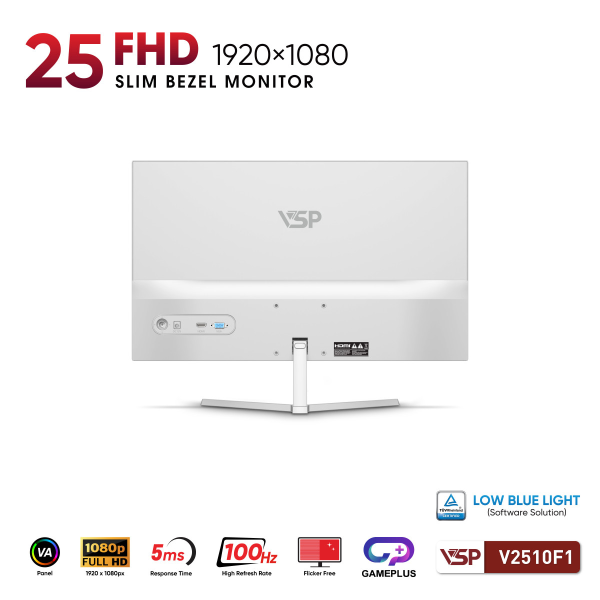 Màn hình máy tính VSP V2510F1 | 24.5 inch, Full HD, VA, 100Hz, 1ms, Trắng