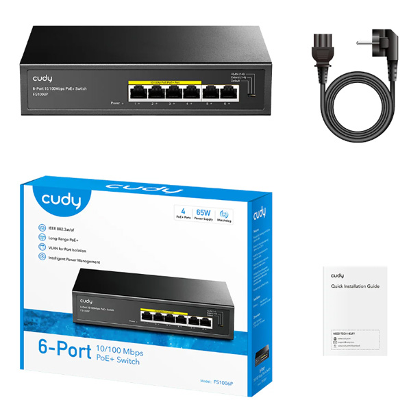 Thiết bị chuyển mạch (SWITCH) CUDY 6-Port 10/100M PoE+ Switch 60W (FS1006P)