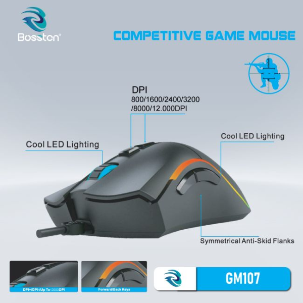 Chuột Bosston GM107 Gaming 12.000DPI (Màu Đen)