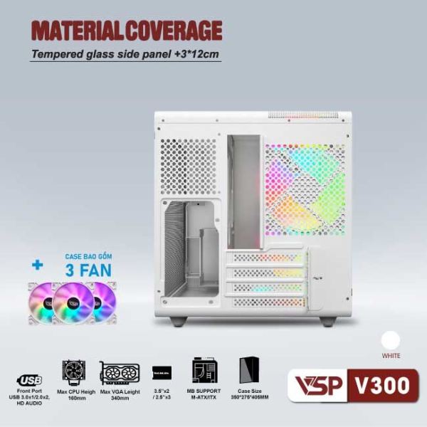 Vỏ Case Máy Tính Gaming V300 - Mini - ATX Trắng