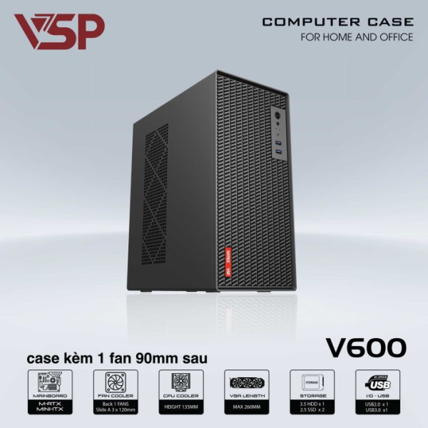 Case Văn Phòng V600 ( Thép dày) - Đen
