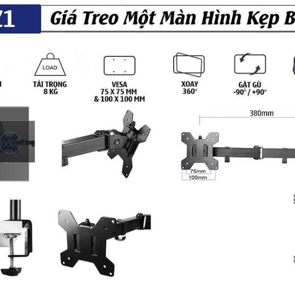 EZ1 - Arm treo 1 màn hình 17inch - 30inch ( tải trọng 8kg)