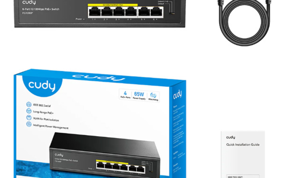 Thiết bị chuyển mạch (SWITCH) CUDY 6-Port 10/100M PoE+ Switch 60W (FS1006P)