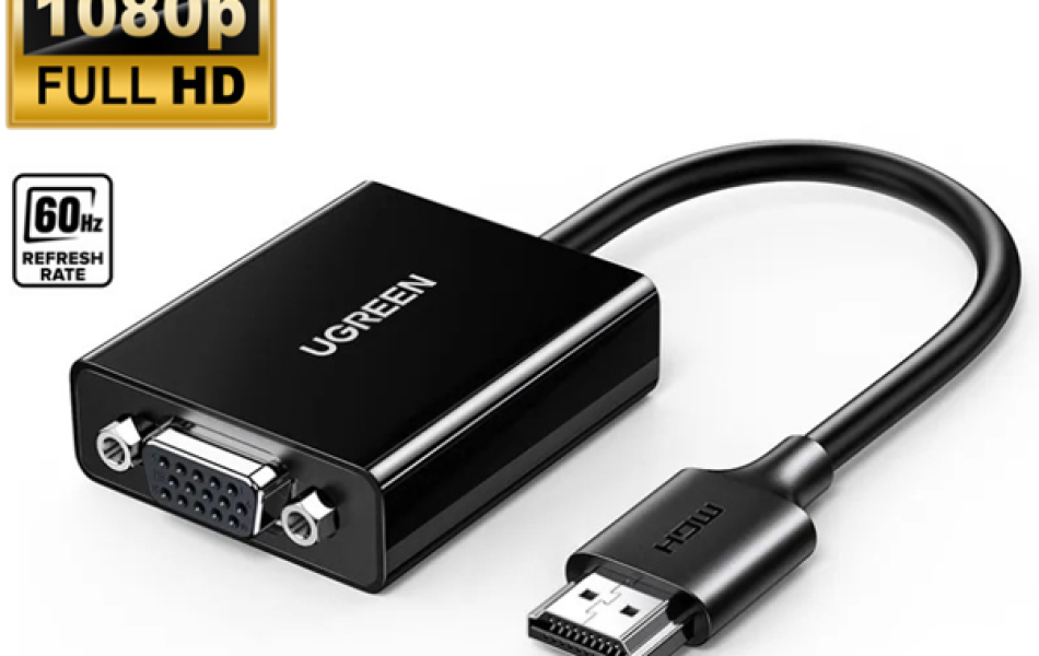 Cáp Chuyển HDMI to VGA Ugreen 90813/CM611, hỗ trợ FullHD 1080P@60Hz, Trợ nguồn cổng USB-C
