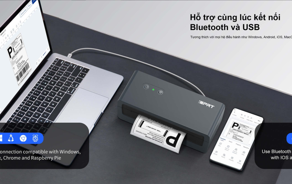 Máy in Tem nhãn Bluetooth iDPRT SP460BT ( kèm giá đỡ giấy ,tặng 100 tờ decal)