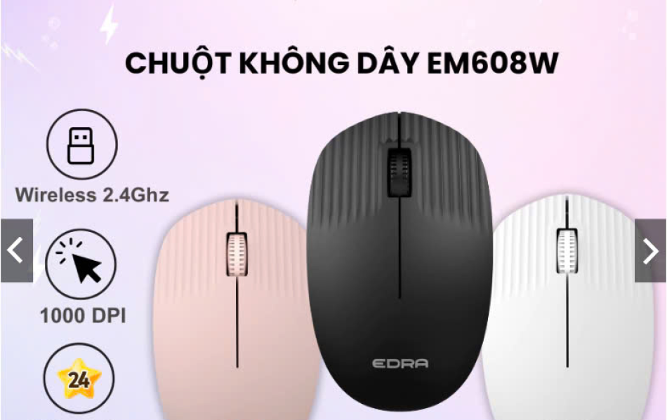 Chuột không dây EDRA EM608W (Wireless 2.4Ghz) Chính Hãng